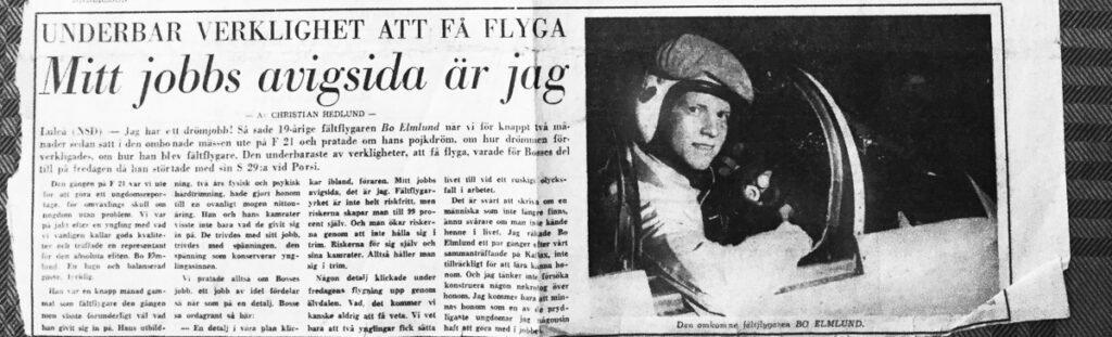 Tidningsklipp, intervju med flygförare Elmlund.