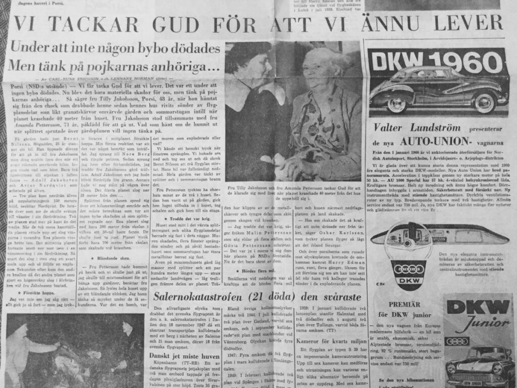 Tidningsklipp om kollisionen i Porsi