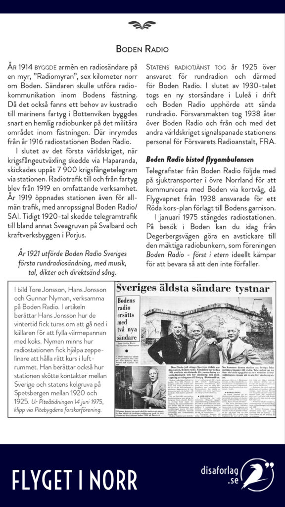 Utdrag ur boken Flyget i Norr. Om Boden Radio.